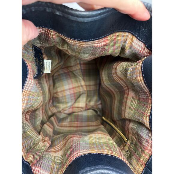 Mulberry Navy Pebbled Leather Drawstring Bucket Bag Plaid Lining England - Picture 10 of 15